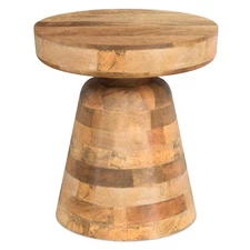Robbie Solid Mango Wood 16 inch Wide Round Boho Contemporary Rustic Accent Ta...