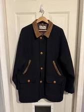 80s LL Bean Chore Barn Coat Men's Navy Wool Blanket Lined USA XL
