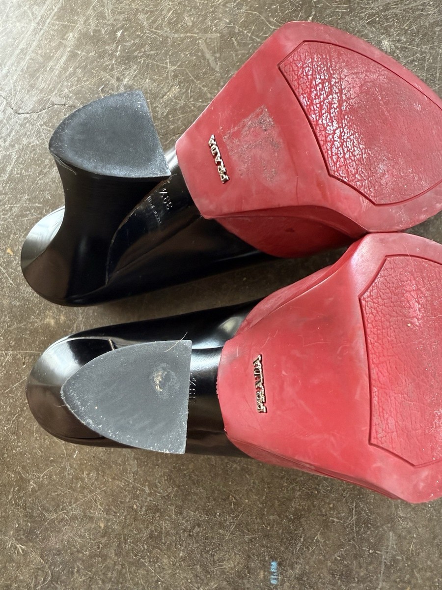 Women's Vintage PRADA 2012 Black & Red Leather Platform Mary Jane