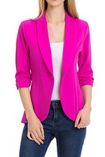 Women's 3/4 Ruched Sleeve Lightweight Work Office Blazer Jacket S-3XL Large