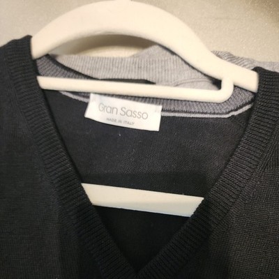 Men s Virgin Wool Sweater Long Sleeve Gran Sasso Size 52 L-XL V Neck