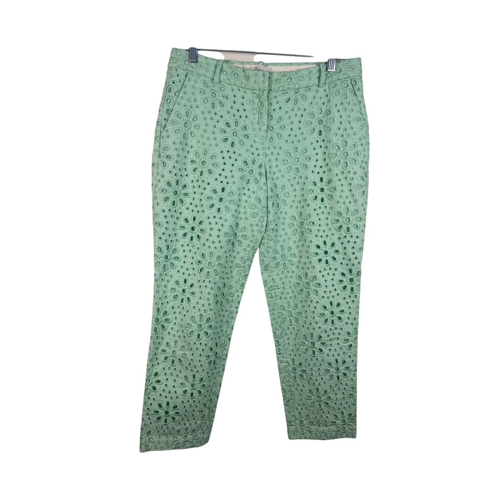 J.Crew Cafe Capri Pants in Pinwheel Eyelet Size 4 Classic Preppy Mint GUC