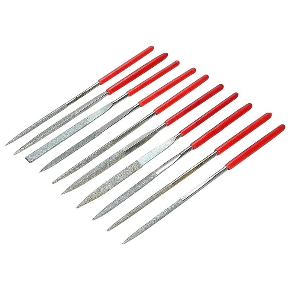 10 Pcs Assortis Mini Limes à Aiguille Diamant en Tige de 2x100mm - Photo 1/4