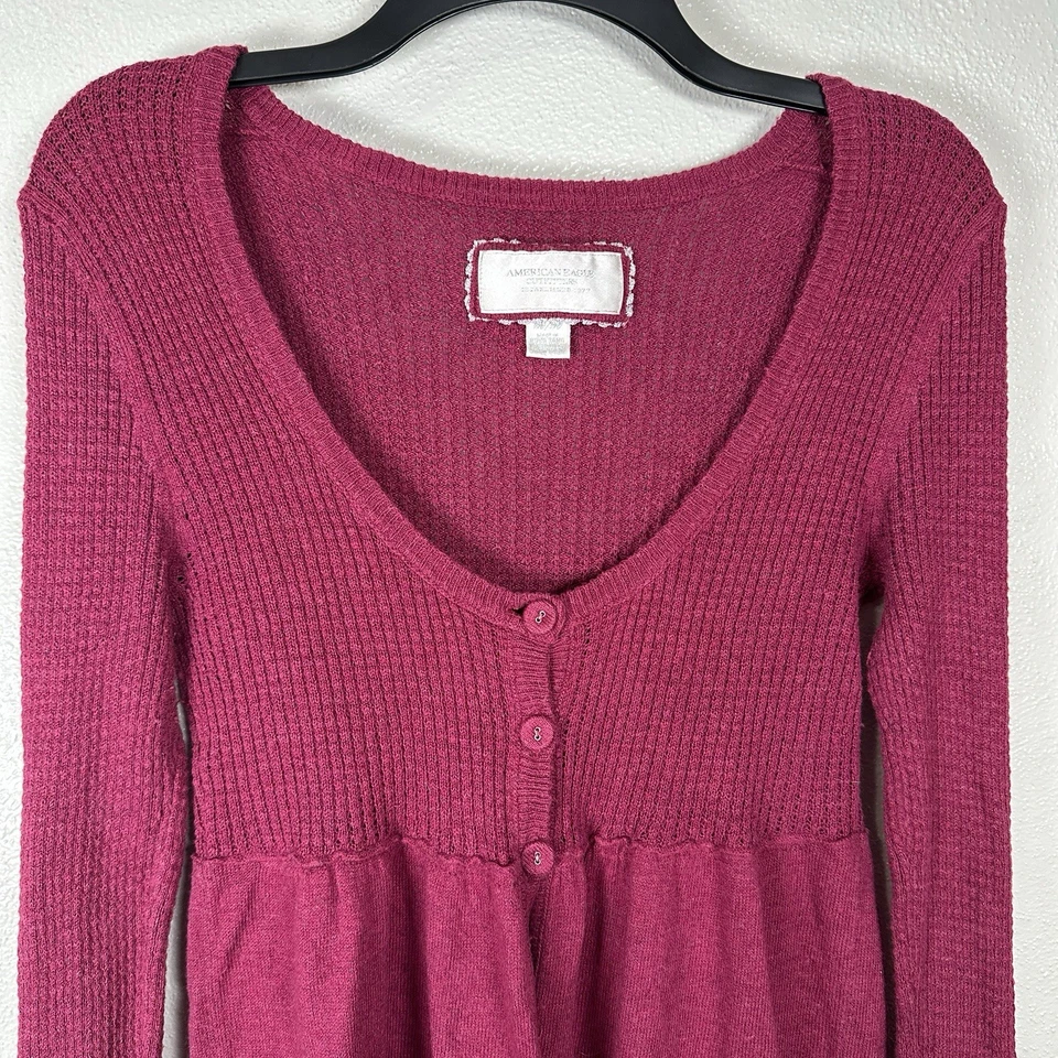 VTG American Eagle Cardigan Size Medium Pink Sweater Babydoll Top Bella Swan Y2K - Image 2 of 4