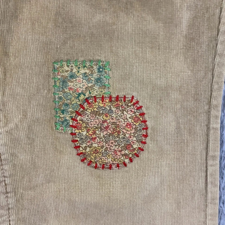 DE COLECCIÓN Y2K L.E.I. Pantalones de pana para mujer talla 14 acampanados bordados hippie boho tostados Foto 3 de 4