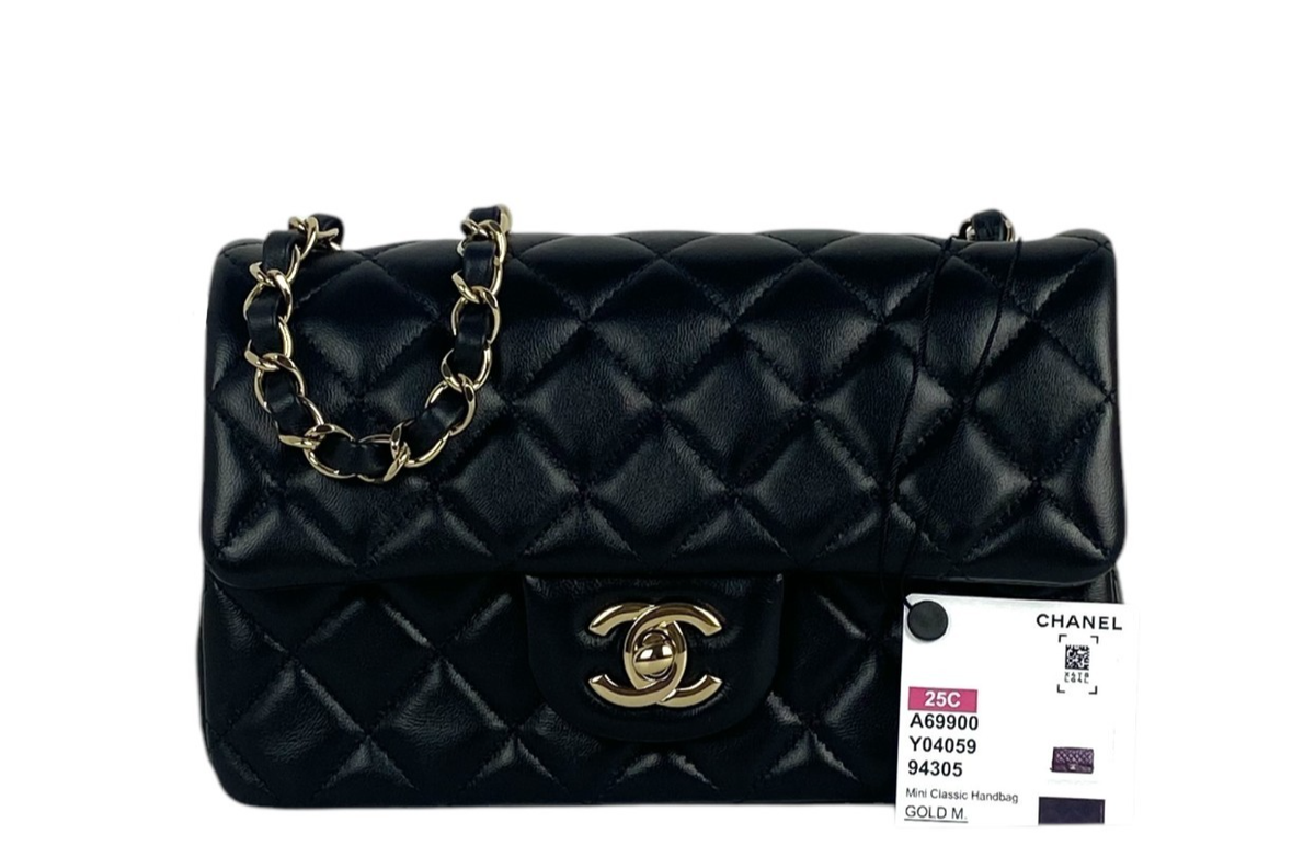 Chanel 2025 Black Lambskin Leather Rectangular Mini Classic Flap
