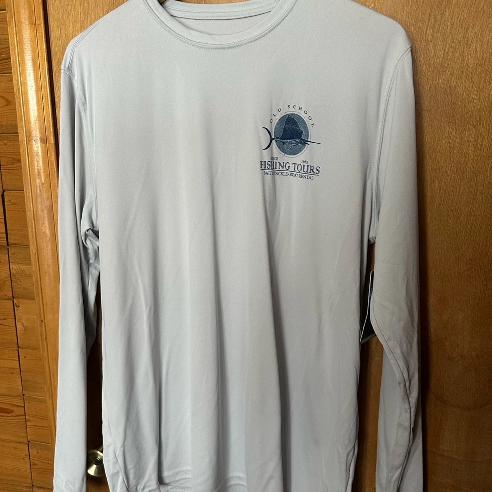 Vapor Apparel Gray Long Sleeve Men’s Shirt Old School Fishing UPF 50+ Large NWT