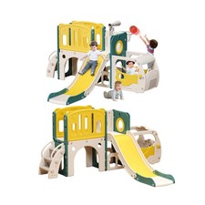 Toddler Slide Kids Slide Playset for Babies Bus Themed Toddler Playground wit...
