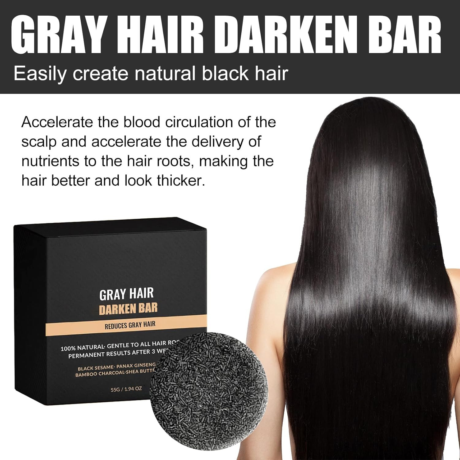 Spartans Gray Hair Reverse Bar Soap, Black Shampoo Bar for Hair & Beard Darkenin