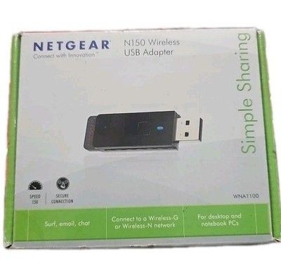 NETGEAR WNA1100 2.4GHZ WIRELESS B/G/N N150 USB 2.0 WIFI ADAPTER W/STAND - NICE!