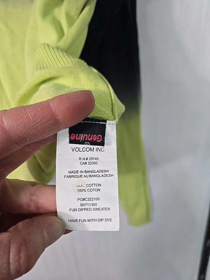 Volcom Women's Dip Dye Gradient Long Sleeve Sweater Size XL Blue Green Logo - Image 3 of 4