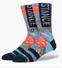 Stance Casual Crew Socks Og Cocopalms Tropical Floral Mens Large 9-13 New Teal