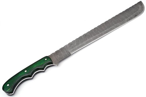 Machete Full Tang de hoja de acero Damasco hecho a mano personalizado con mango y funda de madera - Imagen 18 de 24