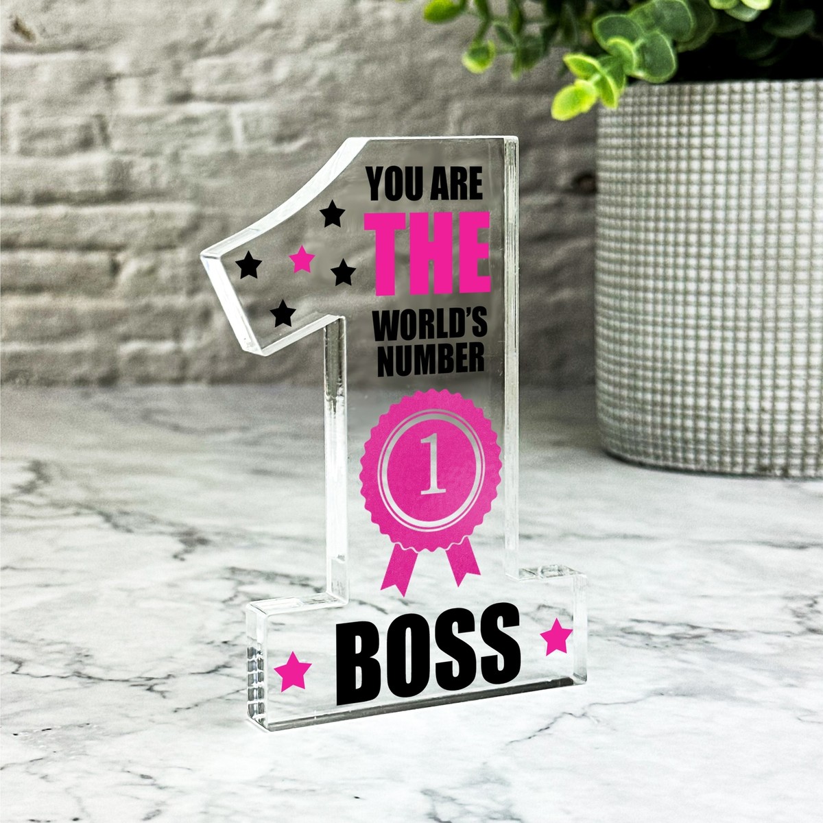 The World's Boss Pink Gift Number One Award Keepsake Plaque