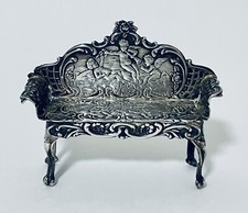 Antique Solid Sterling Silver Miniature Novelty Dolls House Sofa Levi & Salaman