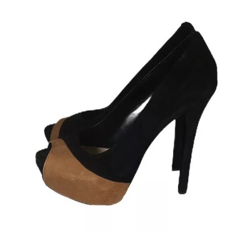 H By Halston Negro de cuero marrón camellos Zapatos Taco aguja Zapatos de  salón Taco Alto Punta Abierta Talla 8.5 | eBay