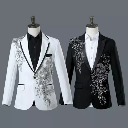 Herren 3D Kristall Strass Blazer Jacke Hochzeit Stickerei Kleid Anzug Mäntel - Bild 2 von 44
