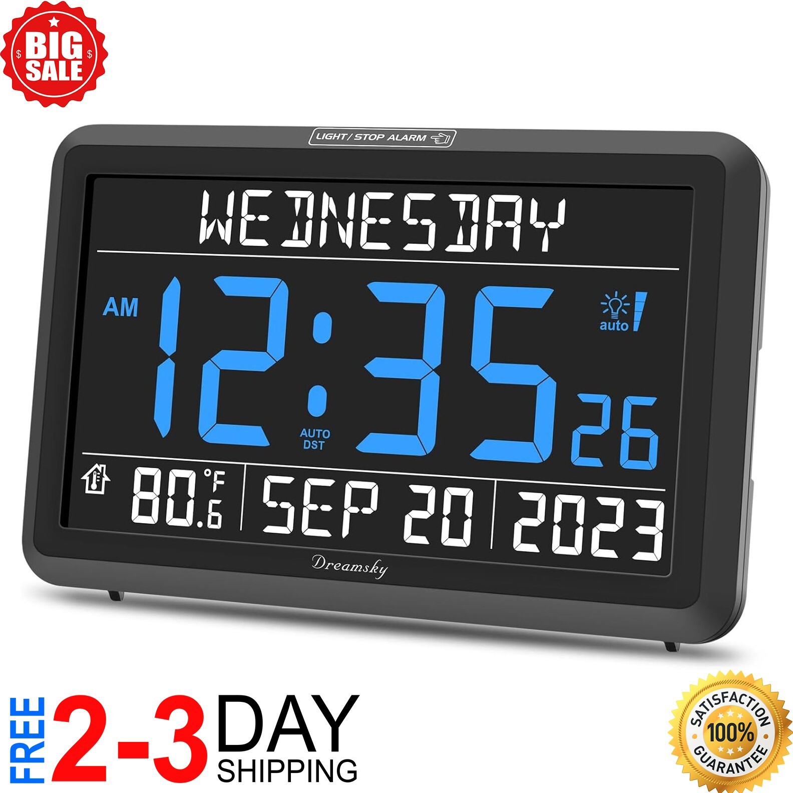 Digital Clock with Date and Day of Week for Seniors Colorful Large Display