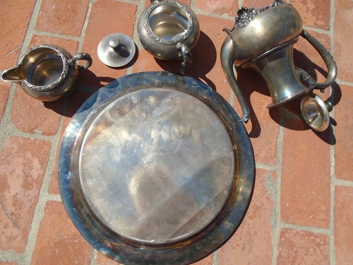 Coffee Tea Set Webster Wilcox Creamer Sugar Beverly Manor Silverplate 15” Tray - Picture 15 of 17