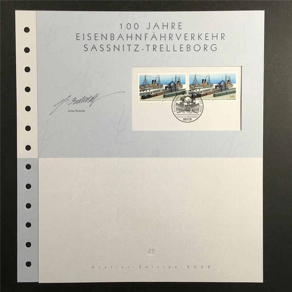 GERMAN POST ART-EDITION 2009/25 SASSNITZ-TRELLEBORG SHIPS TRAINS RAILROAD - Image 2 of 4