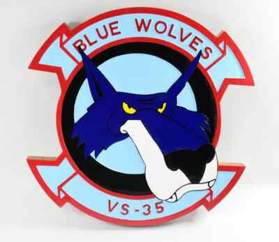 VS-35 Blue Wolves Plaque, 14'', Mahogany, Navy