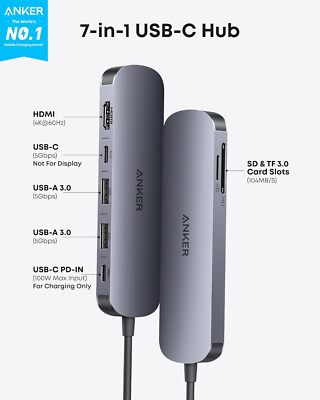 Anker 7-in-1 USB C Hub MultiPort Adapter 4K@60Hz USB C to HDMI