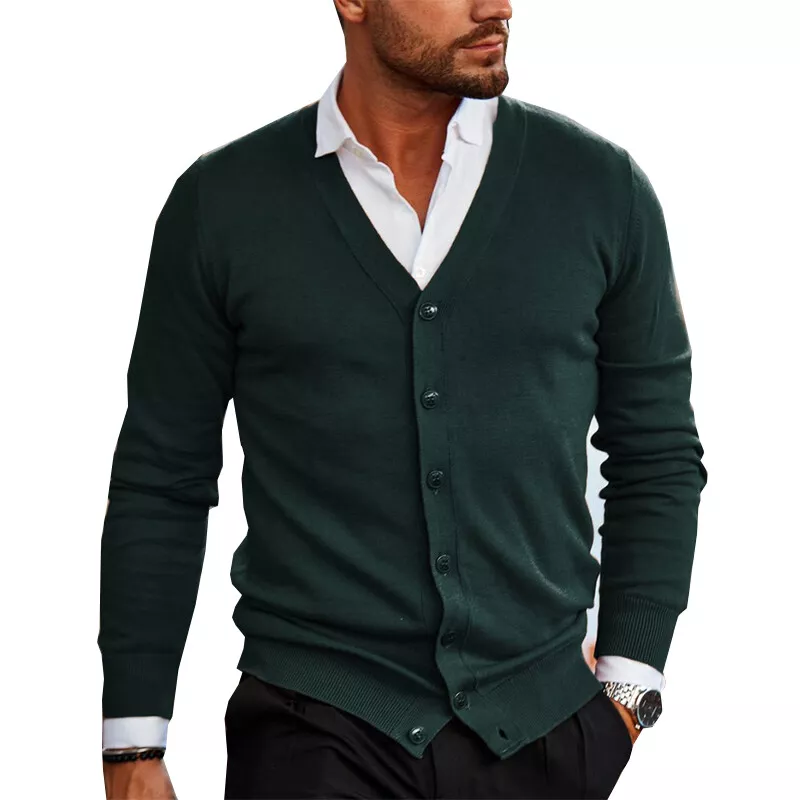 Men Cardigan Sweater Autumn Winter Warm V-Neck Button Sweater
