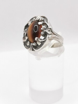 Schöne Tigerauge Damen Ring  Edelstein 835 Silber Gr. 50