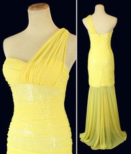 NWT Hailey Logan $145 Yellow Prom Formal Cruise 1 Shoulder Long Dress Size 7