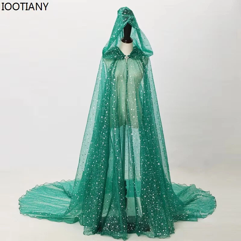 Capa de cielo estrellado brillante lisa de Halloween con cola larga para mujer capa con capucha gótica Foto 3 de 4