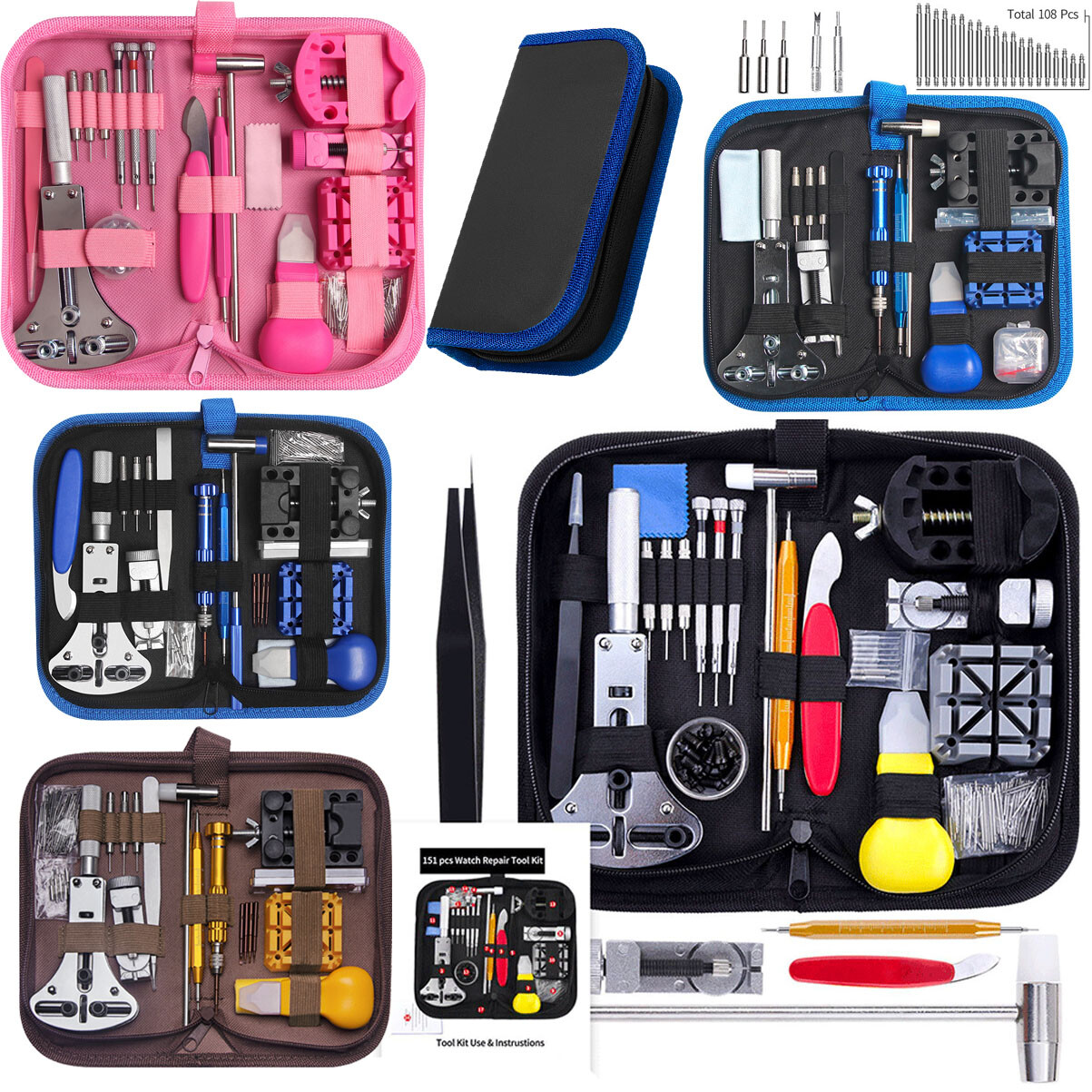 Watch Repair Tool Set Case Opener Remover Tweezer Hammer Spring Bar Screwdrivers