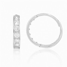 14K Solid White Gold Huggie Huggy Hoop 13mm Earrings CZ