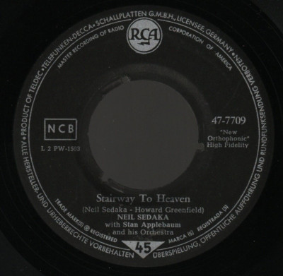   7'' 1960 Neil Sedaka STAIRWAY TO HEAVEN / FORTY WINKS AWAY  RCA s5 47-7709 EX  