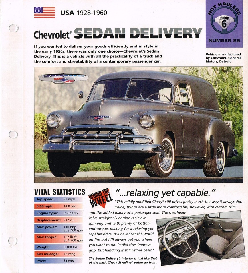 1952 CHEVROLET SEDAN DELIVERY Truck SPEC SHEET/Brochure eBay