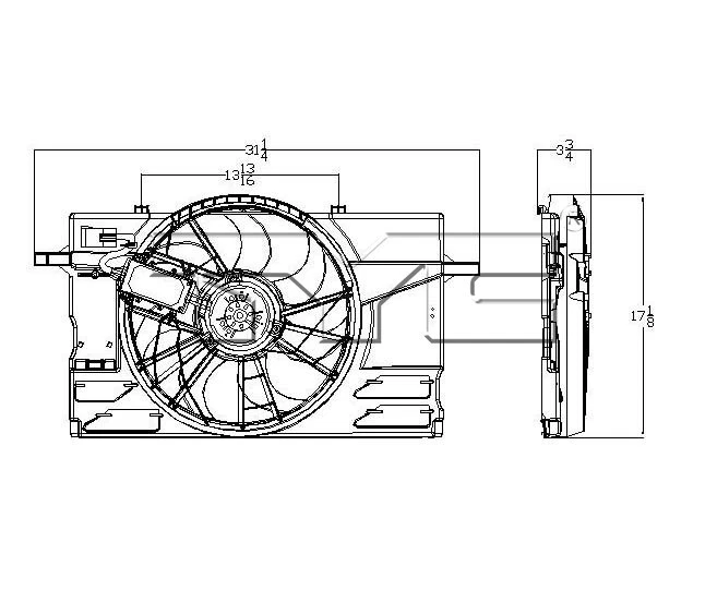 Conjunto de ventilador de radiador y condensador doble TYC para Volvo C70 2007 2008 2006-2013 Foto 4 de 4