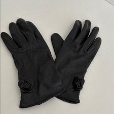 Ralph Lauren Black Rose Flower Soft Leather Driving Gloves Women's Medium