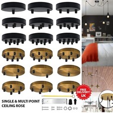 Metal Multi Outlet Ceiling Rose 12cm Cover Plate for Pendant Light Black & Brass