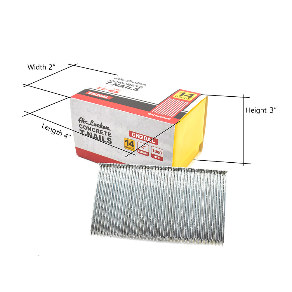 14 Gauge Concrete T-Nails for Concrete Nailers 2" Smooth Shank CN20AL 1000 Pack