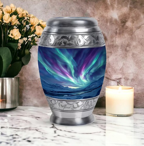 Northern Lights Large Urn Human Ashes Adult, Cremation Ashes, 10 Inch - Picture 3 of 4