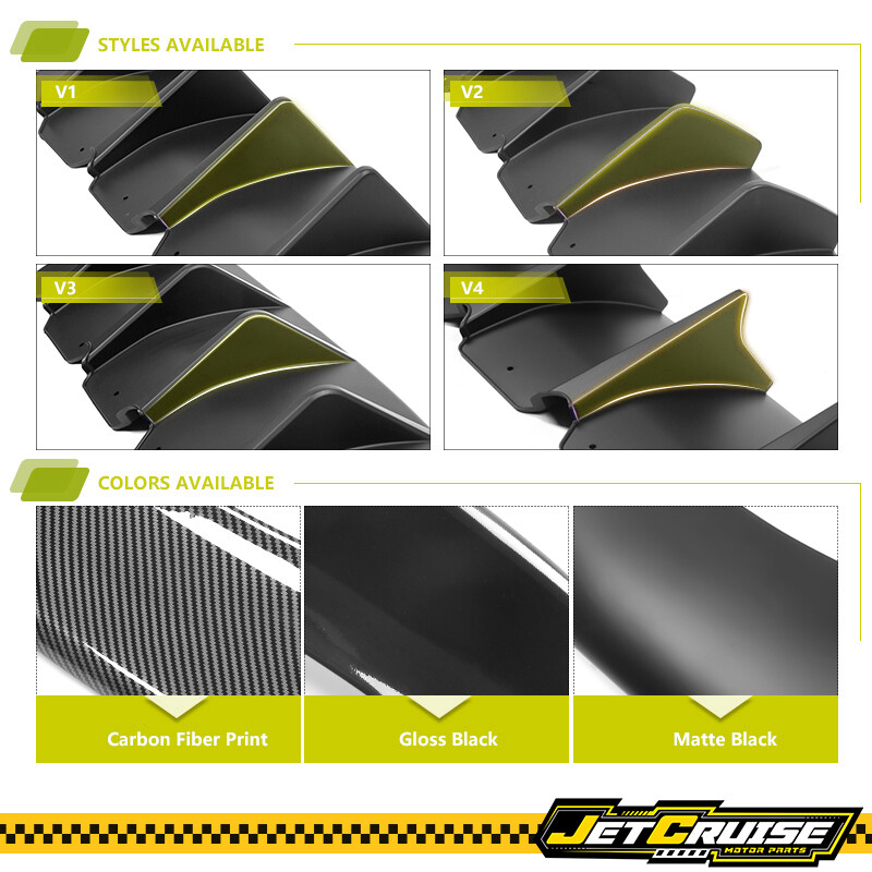 Fits 15-23 Dodge Challenger V3 Style Rear Bumper Lip Diffuser Matte Black PP