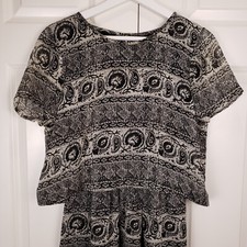 Madewell Silk Dress Sundress Black Short Sleeve Womens 0 Geometric Open Back