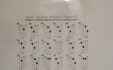 Bass Guitar Power Chords Chart  5 mil Laminated  FREE Shipping