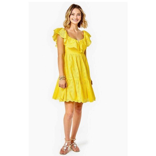 Lilly Pulitzer Resort Yellow Daisy Dreams Eyelet Asteria Dress Size 14 - Picture 3 of 16