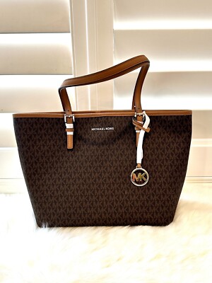 NWT Michael Kors jet set Travel Medium Carryall tote Brown Acorn