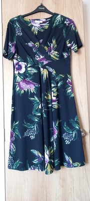 RJR John Rocha Women's Dress Size 16 Black Floral Short Sleeve V-Neck EUC
