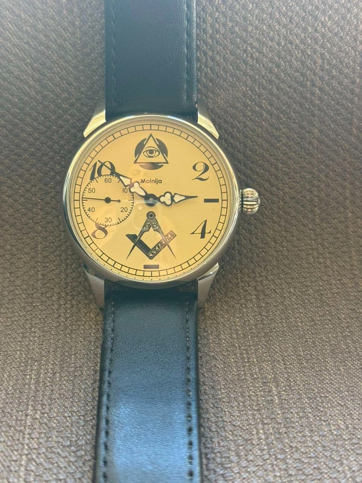 Vintage Molnija Masonic Pocket Watch Mechanical USSR Russian Freemason Symbol - Image 4 of 4