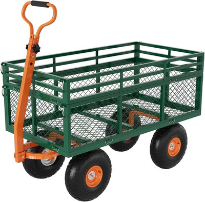 #ad Steel Garden Wagon Cart Heavy Duty Versatile 180° Rotating Handle Removable Side $166.05