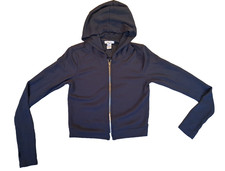 Always You Blue Cropped Zip-Up Hoodie Sleeve Thumbholes Fitted Size M