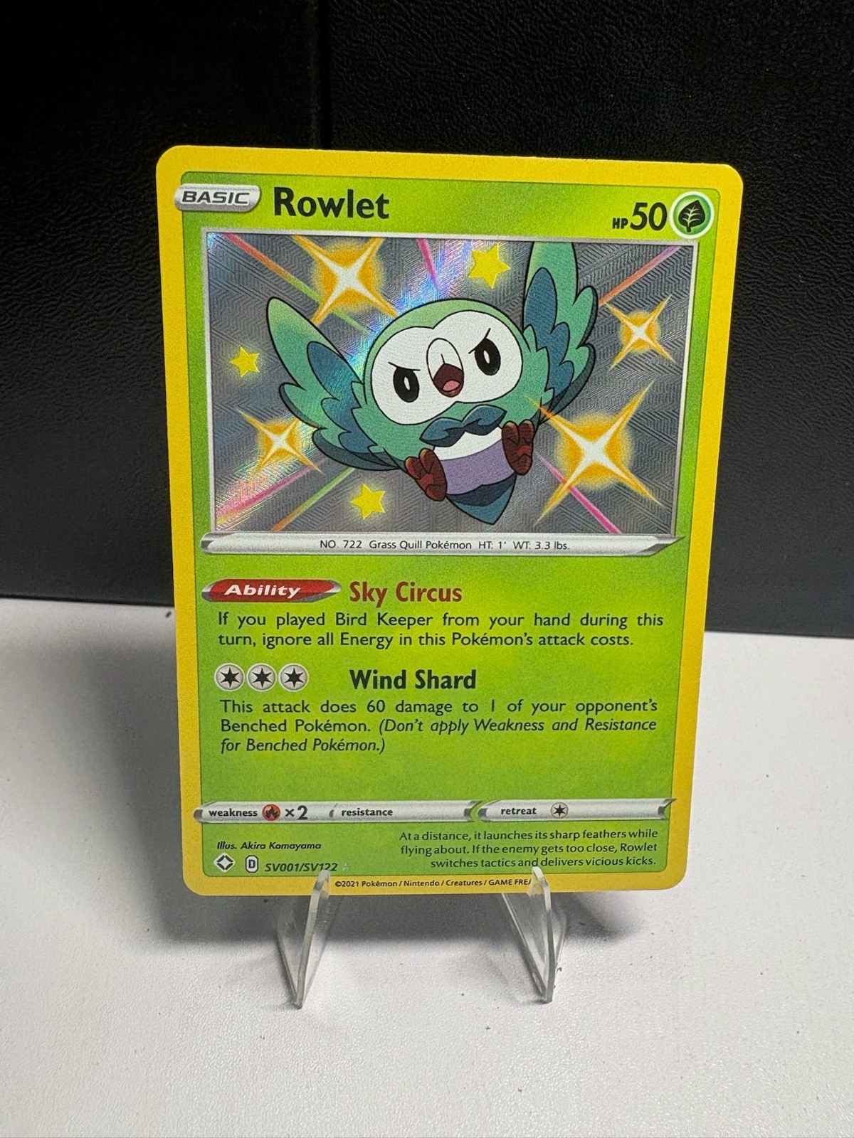 Rowlet SV001/SV122 Pokemon TCG Shining Fates: Shiny Vault Shiny Holo Rare NM