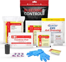 Bleeding Control Zip Pack with Quikclot and Celox, Gauze Pads Triangular Bandage